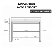 Table inox soubassement 1500 x 500 mm adossée avec renfort sur roulettes / GOLDINOX