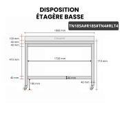 Table inox soubassement 1800 x 500 mm adossée avec renfort sur roulettes / GOLDINOX