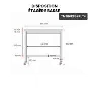 Table inox 800 x 800 mm avec renfort sur roulettes / GOLDINOX