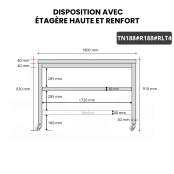 Table inox 1800 x 800 mm avec renfort sur roulettes / GOLDINOX
