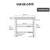 Table inox 2000 x 800 mm avec 2 étagères / GOLDINOX