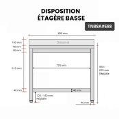 Table inox 800 x 800 mm adossée avec 2 étagères / GOLDINOX