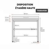 Table inox 800 x 800 mm adossée avec 2 étagères / GOLDINOX