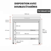 Table inox 1000 x 800 mm adossée avec 2 étagères / GOLDINOX