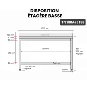 Table inox 1800 x 800 mm adossée avec 2 étagères / GOLDINOX