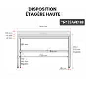 Table inox 1800 x 800 mm adossée avec 2 étagères / GOLDINOX