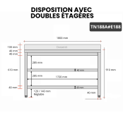 Table inox 1800 x 800 mm adossée avec 2 étagères / GOLDINOX