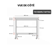 Table inox soubassement 1000 x 800 mm sur roulettes / GOLDINOX 