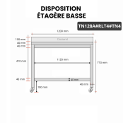 Table inox soubassement 1200 x 800 mm adossée sur roulettes / GOLDINOX 