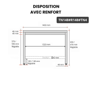 Table inox soubassement 1400 x 800 mm avec renfort / GOLDINOX 