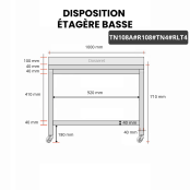 Table inox soubassement 1000 x 800 mm adossée avec renfort sur roulettes / GOLDINOX 