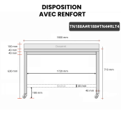 Table inox soubassement 1800 x 800 mm adossée avec renfort sur roulettes / GOLDINOX 