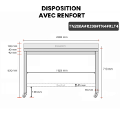 Table inox soubassement 2000 x 800 mm adossée avec renfort sur roulettes / GOLDINOX 