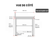 Table inox 1000 x 700 mm adossée avec renfort / GOLDINOX 