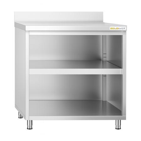 Meuble bas inox ouvert 800 x 600 mm adossé PREMIUM / GOLDINOX