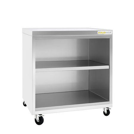 Meuble bas inox ouvert 600 x 600 mm sur roulettes PREMIUM / GOLDINOX