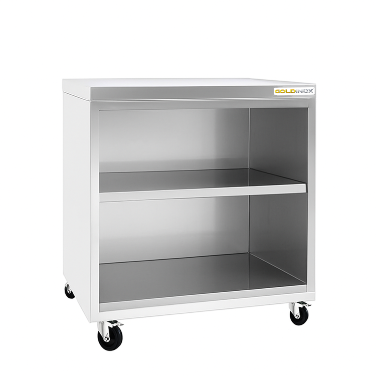 Meuble bas inox 600 x 600 mm sur roulettes PREMIUM / GOLDINOX
