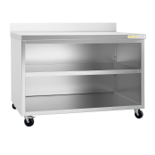 Meuble bas inox 2000 x 600 mm adossé sur roulettes PREMIUM / GOLDINOX