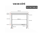 Table inox 700 x 700 mm avec 2 étagères sur roulettes / GOLDINOX