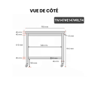 Table inox 1400 x 700 mm avec 2 étagères sur roulettes / GOLDINOX