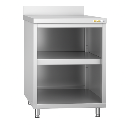 Meuble bas inox ouvert 600 x 700 mm adossé PREMIUM / GOLDINOX
