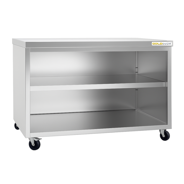 Meuble bas inox 1600 x 700 mm sur roulettes PREMIUM / GOLDINOX