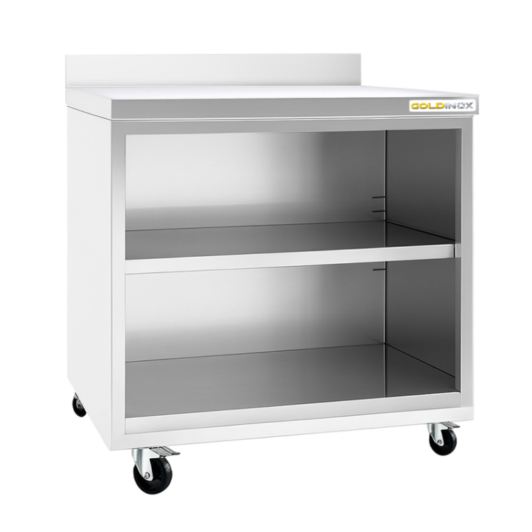 Meuble bas inox 800 x 700 mm adossée sur roulettes / GOLDINOX