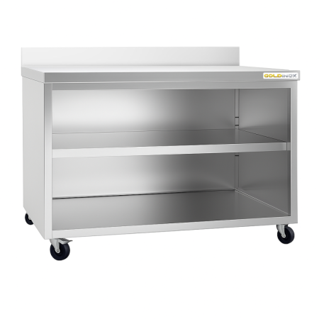 Meuble bas inox 1800 x 700 mm adossée sur roulettes / GOLDINOX
