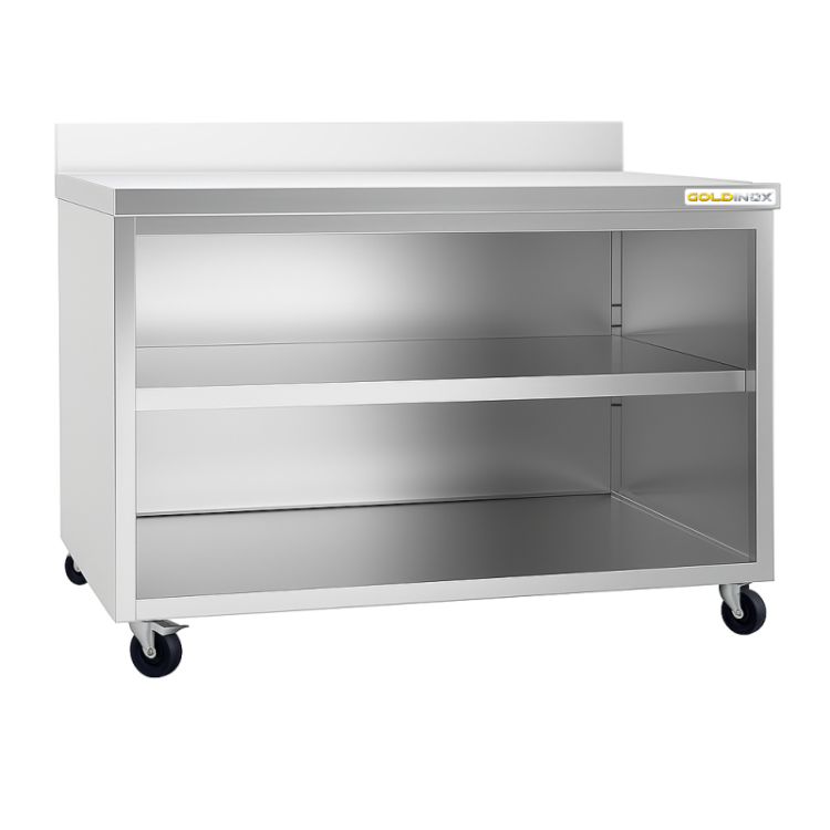 Meuble bas inox 2000 x 700 mm adossée sur roulettes / GOLDINOX