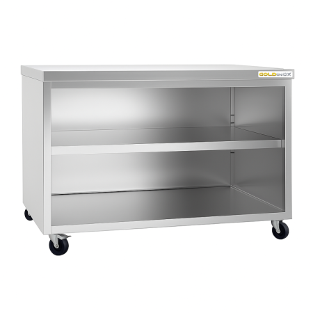 Meuble bas inox ouvert 1800 x 800 mm sur roulettes / GOLDINOX