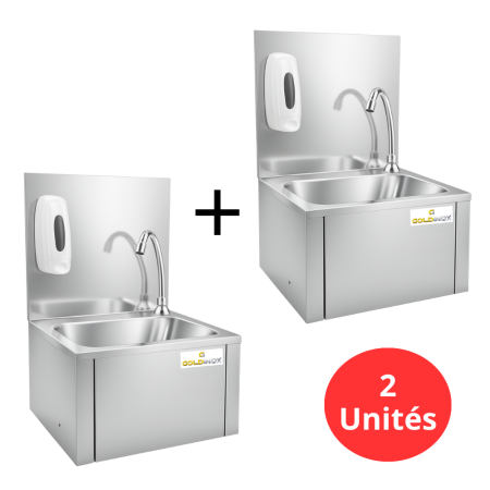 Lot de 2 Lave-mains à commande fémorale + Distributeur de savon PREMIUM / GOLDINOX