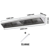 Hotte murale sans moteur 2900x900x450 mm avec éclairage, filtre et robinet de vidange PREMIUM / GOLDINOX