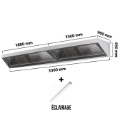 Hotte murale sans moteur 3300x900x450 mm avec éclairage, filtre et robinet de vidange PREMIUM / GOLDINOX
