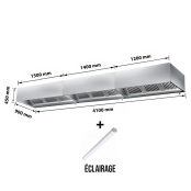 Hotte caisson sans moteur 4100x900x450 mm avec éclairage, filtre et robinet de vidange PREMIUM / GOLDINOX