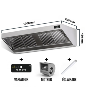 Hotte murale avec moteur 1000x700x450 mm avec variateur, éclairage, filtre et robinet de vidange PREMIUM / GOLDINOX