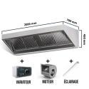 Hotte murale avec moteur 2000x700x450mm avec variateur, éclairage, filtre et robinet de vidange (Puissant) PREMIUM / GOLDINOX
