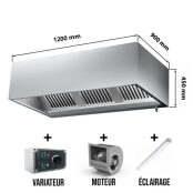 Hotte caisson avec moteur 1200x900x450 mm avec variateur, éclairage, filtre et robinet de vidange (Puissant) PREMIUM / GOLDINOX
