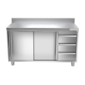 Meuble bas inox 1400 x 600 mm adossée avec 3 tiroirs droit ECO / GOLDINOX