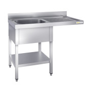 Plonge lave-vaisselle inox 1 bac - 1400 x 600 mm égouttoir droit ECO / GOLDINOX