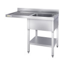Plonge lave-vaisselle inox 1 bac - 1400 x 600 mm égouttoir gauche ECO / GOLDINOX