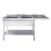 Plonge lave-vaisselle inox 2 bacs - 2000 x 600 mm égouttoir droite ECO / GOLDINOX