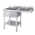 Plonge lave-vaisselle inox 1 bac - 1200 x 700 mm égouttoir droite ECO / GOLDINOX