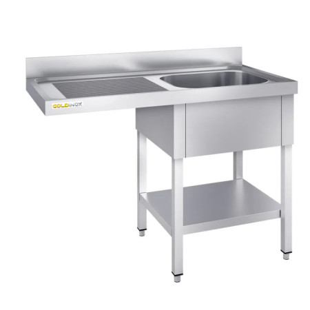 Plonge lave-vaisselle inox 1 bac - 1200 x 700 mm égouttoir gauche ECO / GOLDINOX
