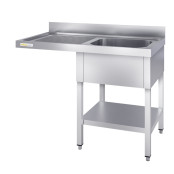 Plonge lave-vaisselle inox 1 bac - 1200 x 700 mm égouttoir gauche ECO / GOLDINOX