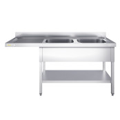 Plonge lave-vaisselle inox 2 bacs - 1600 x 700 mm égouttoir gauche ECO / GOLDINOX