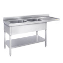 Plonge lave-vaisselle inox 2 bacs - 1800 x 700 mm égouttoir droite ECO / GOLDINOX