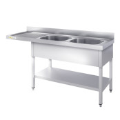 Plonge lave-vaisselle inox 2 bacs - 1800 x 700 mm égouttoir gauche ECO / GOLDINOX