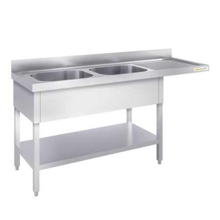 Plonge lave-vaisselle inox 2 bacs - 2000 x 700 mm égouttoir droite ECO / GOLDINOX