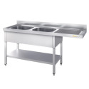 Plonge lave-vaisselle inox 2 bacs - 2000 x 700 mm égouttoir droite ECO / GOLDINOX