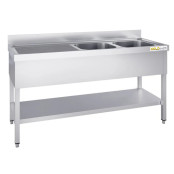 Plonge inox 1400x600 mm avec 2 bacs à droite et égouttoir à gauche IDEAL - GOLDINOX